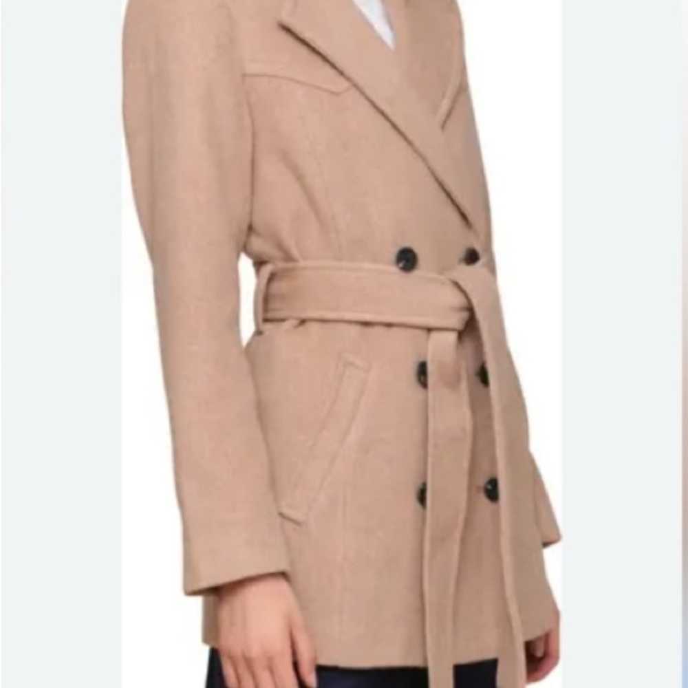Women's Tan Double-Breasted Pea Coat